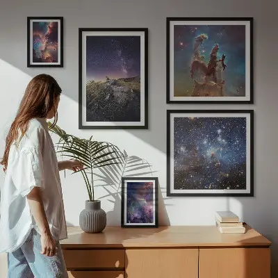 Set de 5 cuadros para salón con diseño de paisajes cósmicos de galaxias
