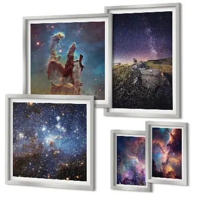Set de 5 cuadros para salón con diseño de paisajes cósmicos de galaxias