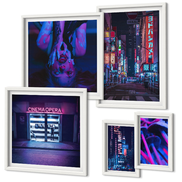 Pared galería de arte Paisajes urbanos nocturnos de neón