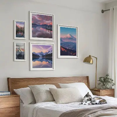 Conjunto de cuadros decorativos con vistas a la montaña y picos pintorescos