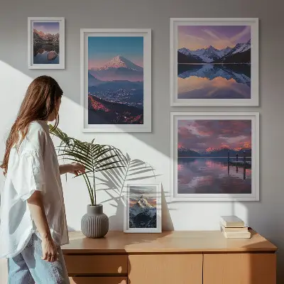 Conjunto de cuadros decorativos con vistas a la montaña y picos pintorescos