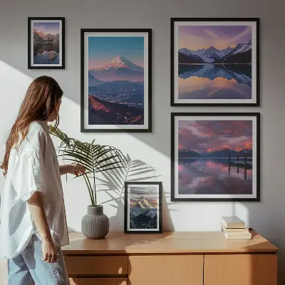 Conjunto de cuadros decorativos con vistas a la montaña y picos pintorescos