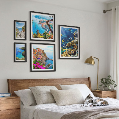 Set de 5 cuadros para salón Paisajes costeros, peces, playas