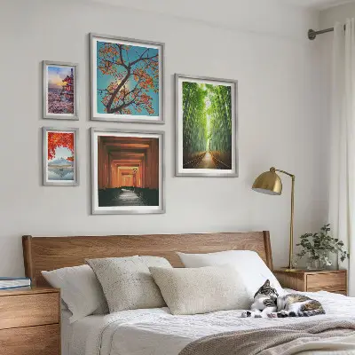 Pared galería de arte paisajes de Japón con flores de bambú