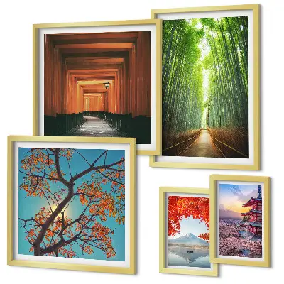 Pared galería de arte paisajes de Japón con flores de bambú