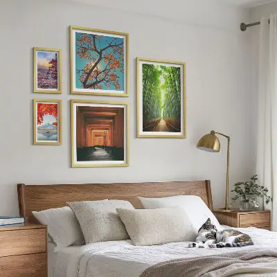 Pared galería de arte paisajes de Japón con flores de bambú