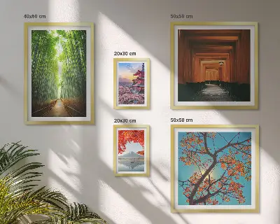 Pared galería de arte paisajes de Japón con flores de bambú