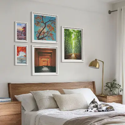Pared galería de arte paisajes de Japón con flores de bambú
