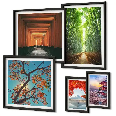 Pared galería de arte paisajes de Japón con flores de bambú
