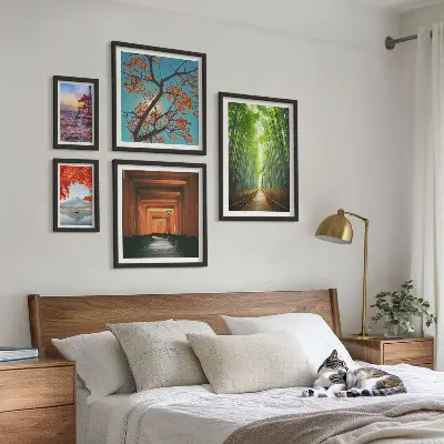 Pared galería de arte paisajes de Japón con flores de bambú