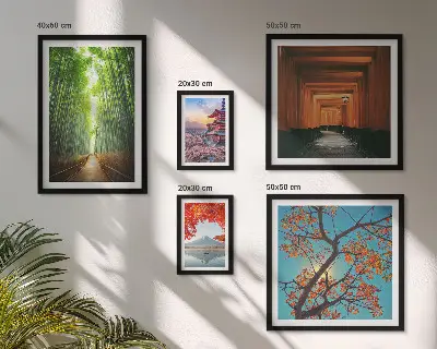 Pared galería de arte paisajes de Japón con flores de bambú