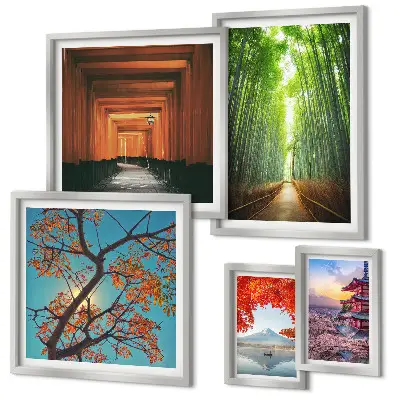 Pared galería de arte paisajes de Japón con flores de bambú