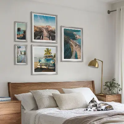 Conjunto de cuadros decorativos con motivos de paisajes viajes coches y naturaleza