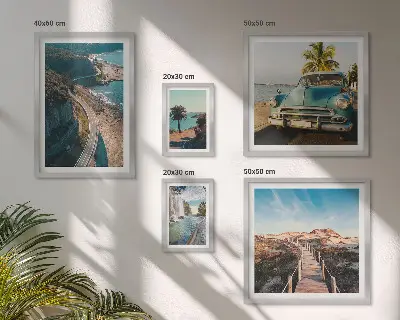 Conjunto de cuadros decorativos con motivos de paisajes viajes coches y naturaleza