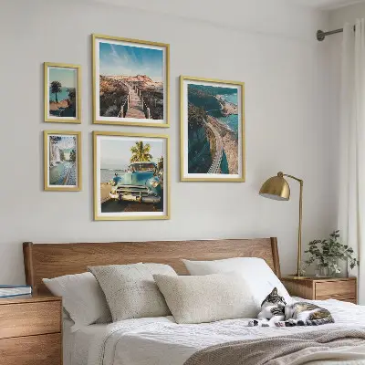 Conjunto de cuadros decorativos con motivos de paisajes viajes coches y naturaleza