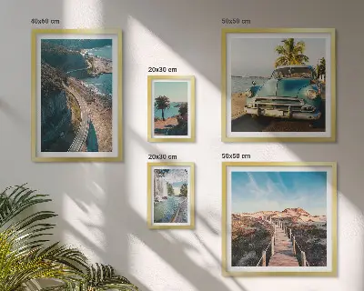 Conjunto de cuadros decorativos con motivos de paisajes viajes coches y naturaleza