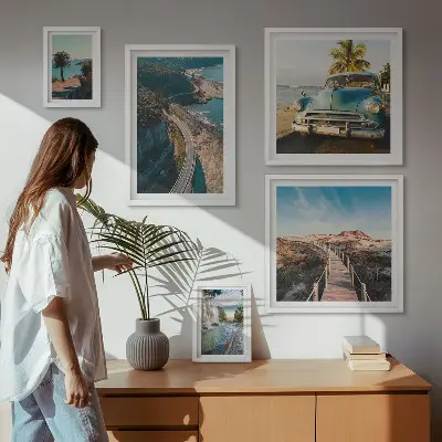 Conjunto de cuadros decorativos con motivos de paisajes viajes coches y naturaleza