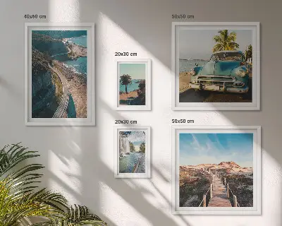 Conjunto de cuadros decorativos con motivos de paisajes viajes coches y naturaleza