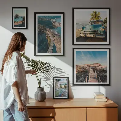 Conjunto de cuadros decorativos con motivos de paisajes viajes coches y naturaleza