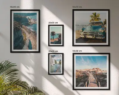 Conjunto de cuadros decorativos con motivos de paisajes viajes coches y naturaleza