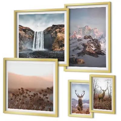 Set de 5 cuadros para salón con paisajes de montaña y animales salvajes