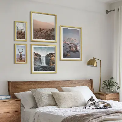 Set de 5 cuadros para salón con paisajes de montaña y animales salvajes