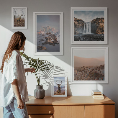 Set de 5 cuadros para salón paisajes de montaña animales salvajes