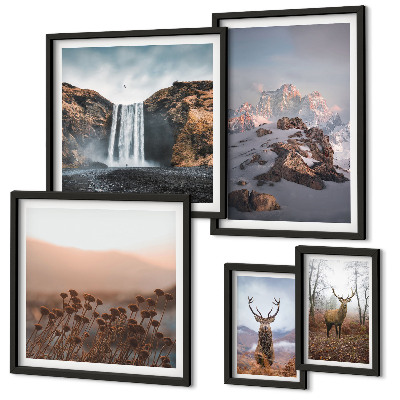 Set de 5 cuadros para salón paisajes de montaña animales salvajes