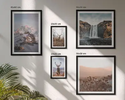 Set de 5 cuadros para salón con paisajes de montaña y animales salvajes