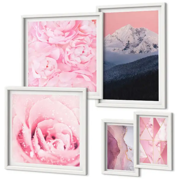 Conjunto de cuadros decorativos diseño de paisajes rosas con flores modernas