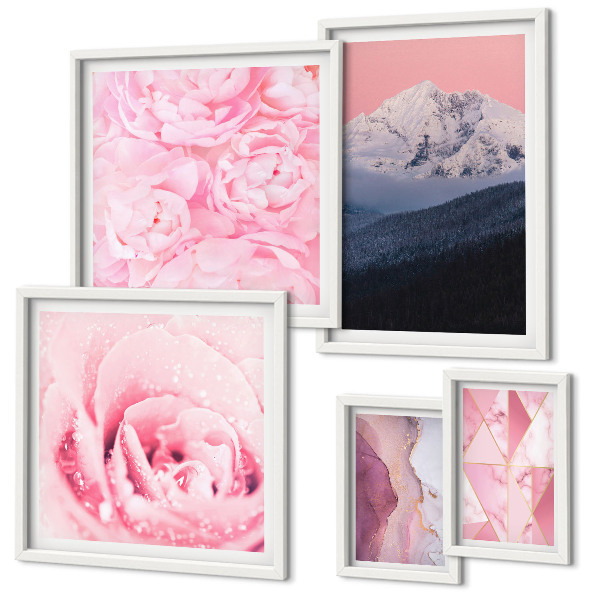 Conjunto de cuadros decorativos Paisajes rosas con flores modernas