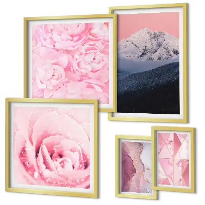 Conjunto de cuadros decorativos diseño de paisajes rosas con flores modernas