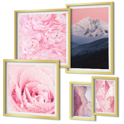 Conjunto de cuadros decorativos Paisajes rosas con flores modernas