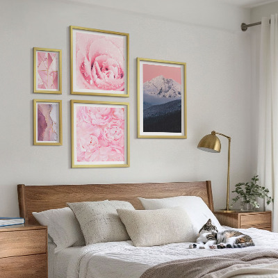 Conjunto de cuadros decorativos Paisajes rosas con flores modernas