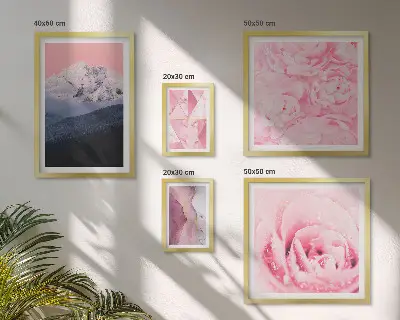Conjunto de cuadros decorativos diseño de paisajes rosas con flores modernas