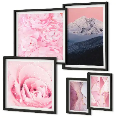 Conjunto de cuadros decorativos diseño de paisajes rosas con flores modernas