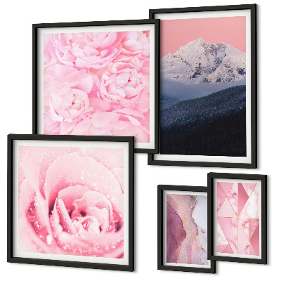 Conjunto de cuadros decorativos Paisajes rosas con flores modernas