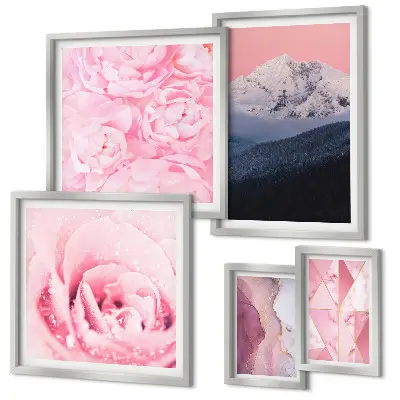 Conjunto de cuadros decorativos diseño de paisajes rosas con flores modernas