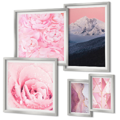Conjunto de cuadros decorativos Paisajes rosas con flores modernas