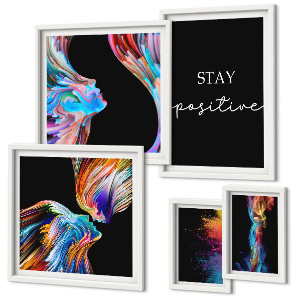 Set de 5 cuadros para salón Abstracciones positivas y coloridas