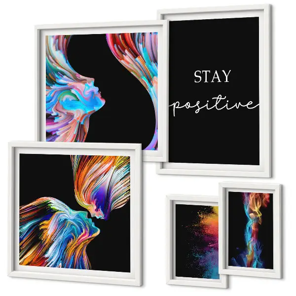 Set de 5 cuadros para salón con diseños de abstracciones positivas y coloridas