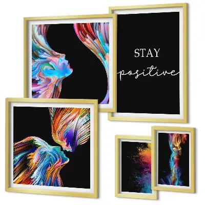 Set de 5 cuadros para salón con diseños de abstracciones positivas y coloridas