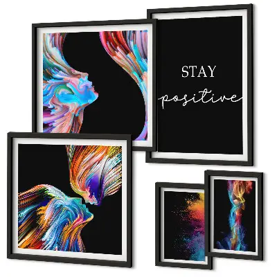 Set de 5 cuadros para salón con diseños de abstracciones positivas y coloridas