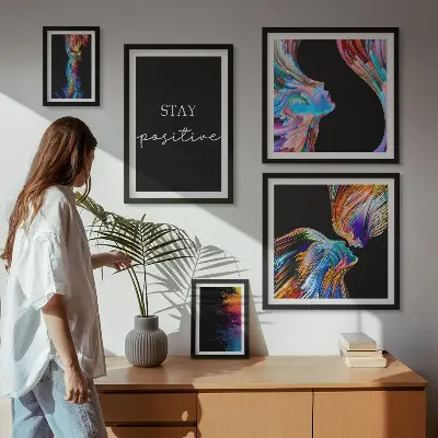 Set de 5 cuadros para salón con diseños de abstracciones positivas y coloridas