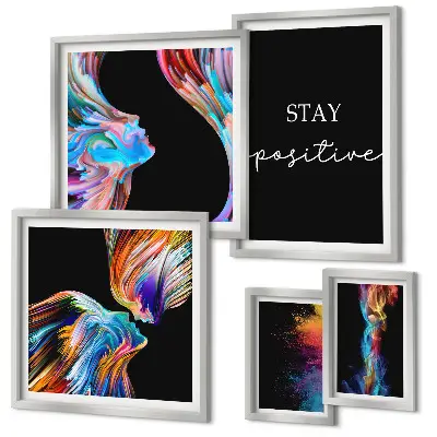 Set de 5 cuadros para salón con diseños de abstracciones positivas y coloridas