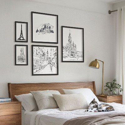 Set de 5 cuadros para salón Ilustraciones arquitectónicas con estilo