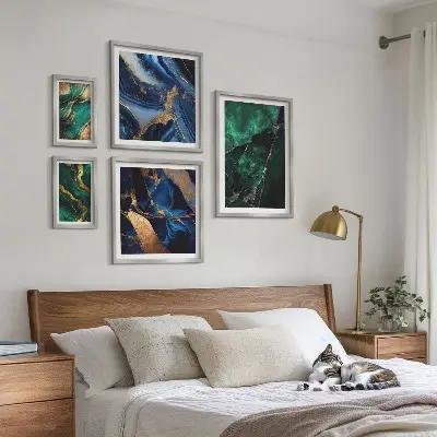 Set de 5 cuadros para salón diseño de abstracciones elegantes con vegetación