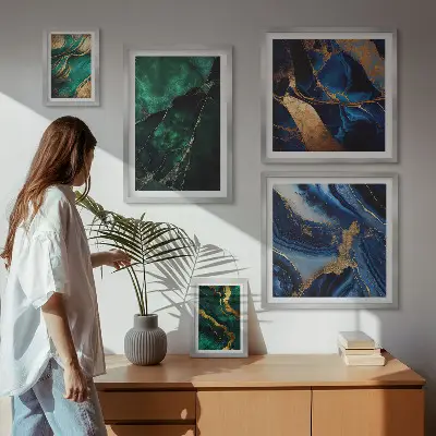 Set de 5 cuadros para salón diseño de abstracciones elegantes con vegetación