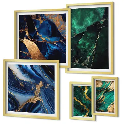 Set de 5 cuadros para salón diseño de abstracciones elegantes con vegetación