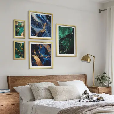 Set de 5 cuadros para salón diseño de abstracciones elegantes con vegetación